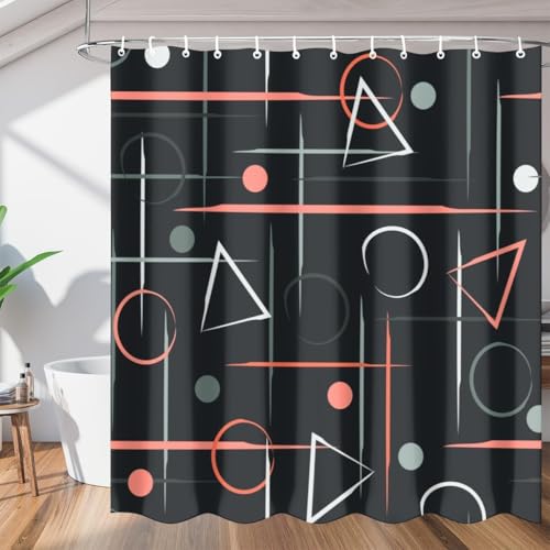 PUOJIEAT Duschvorhang 100x200 Geometrische Muster, Duschvorhang Anti-schimmel Abstrakt 3D Duschvorhänge Waschbar für Badezimmer Badewannen mit 8 Ringe 3396-FG von PUOJIEAT