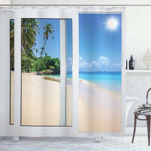 PUOJIEAT Duschvorhang 100x200 Hawaii, Duschvorhang Anti-schimmel Strand 3D Duschvorhänge Waschbar für Badezimmer Badewannen mit 8 Ringe 885-FG PUOJIEAT Duschvorhang 100x200 Hawaii, Duschvorhang Anti-schimmel Strand 3D Duschvorhänge Waschbar für Badezimmer Badewannen mit 8 Ringe 885-FG von PUOJIEAT