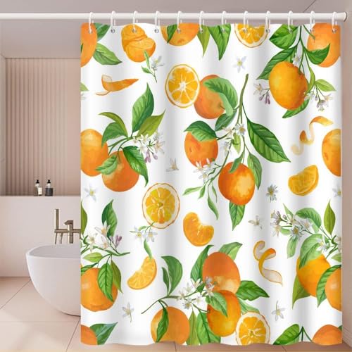 PUOJIEAT Duschvorhang 100x200 Orange, Duschvorhang Anti-schimmel Obst 3D Duschvorhänge Waschbar für Badezimmer Badewannen mit 8 Ringe 3549-FG von PUOJIEAT