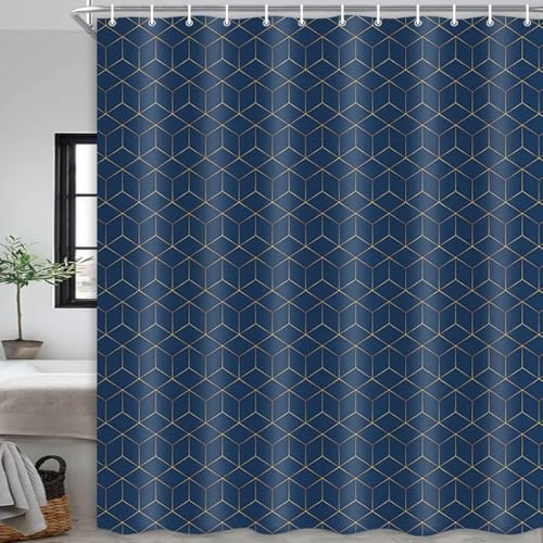 PUOJIEAT Duschvorhang 120 x 200 Geometrische Muster, Duschvorhang Anti-schimmel Blau 3D Duschvorhänge Waschbar für Badezimmer Badewannen mit 8 Ringe 3352-FG von PUOJIEAT