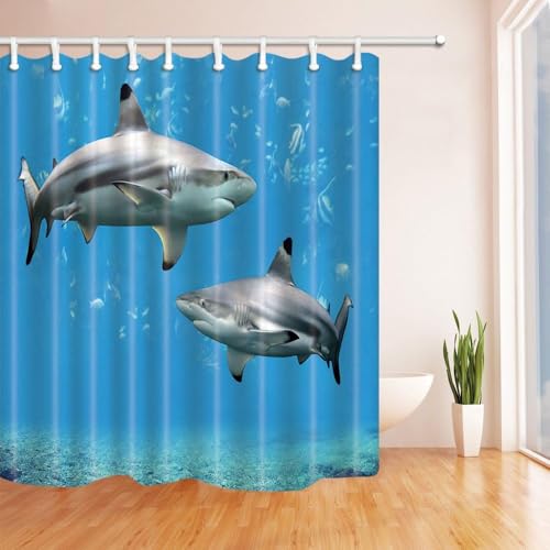 PUOJIEAT Duschvorhang 120 x 200 Hai, Duschvorhang Anti-schimmel Meer 3D Duschvorhänge Waschbar für Badezimmer Badewannen mit 8 Ringe 1588-FG PUOJIEAT Duschvorhang 120 x 200 Hai, Duschvorhang Anti-schimmel Meer 3D Duschvorhänge Waschbar für Badezimmer Badewannen mit 8 Ringe 1588-FG von PUOJIEAT
