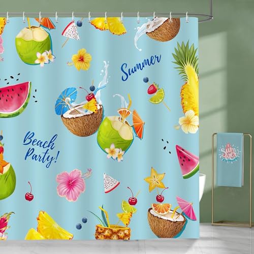 PUOJIEAT Duschvorhang 120 x 200 Hawaii, Duschvorhang Anti-schimmel Sommerfrüchte 3D Duschvorhänge Waschbar für Badezimmer Badewannen mit 8 Ringe 3055-FG von PUOJIEAT