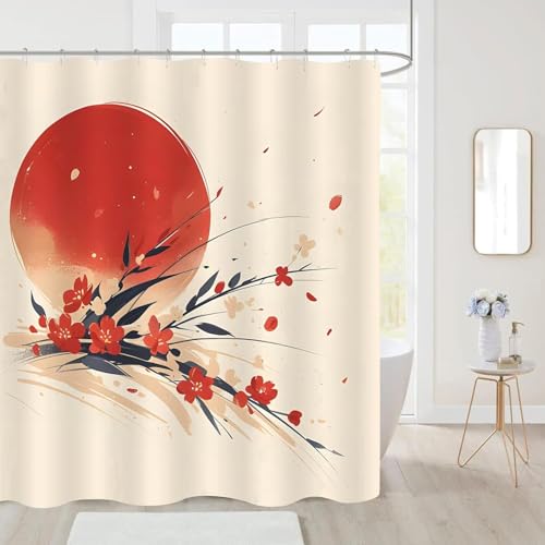 PUOJIEAT Duschvorhang 120 x 200 Japanische Kirschblüten, Duschvorhang Anti-schimmel Japan 3D Duschvorhänge Waschbar für Badezimmer Badewannen mit 8 Ringe 895-FG von PUOJIEAT