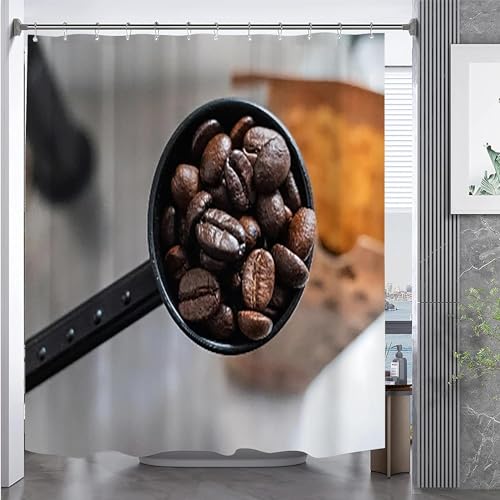 PUOJIEAT Duschvorhang 120 x 200 Kaffeebohnen, Duschvorhang Anti-schimmel Kaffee 3D Duschvorhänge Waschbar für Badezimmer Badewannen mit 8 Ringe 3361-FG von PUOJIEAT