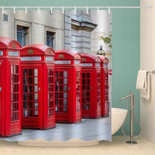 PUOJIEAT Duschvorhang 120 x 200 London, Duschvorhang Anti-schimmel Rote Telefonzelle 3D Duschvorhänge Waschbar für Badezimmer Badewannen mit 8 Ringe 841-FG PUOJIEAT Duschvorhang 120 x 200 London, Duschvorhang Anti-schimmel Rote Telefonzelle 3D Duschvorhänge Waschbar für Badezimmer Badewannen mit 8 Ringe 841-FG von PUOJIEAT