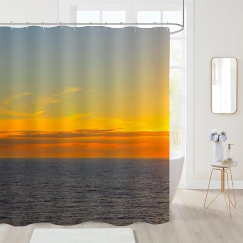 PUOJIEAT Duschvorhang 120 x 200 Meer, Duschvorhang Anti-schimmel Meerblick Bei Sonnenuntergang 3D Duschvorhänge Waschbar für Badezimmer Badewannen mit 8 Ringe 2866-FG von PUOJIEAT