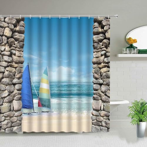 PUOJIEAT Duschvorhang 120 x 200 Segelboot, Duschvorhang Anti-schimmel Meer 3D Duschvorhänge Waschbar für Badezimmer Badewannen mit 8 Ringe 8095-FG PUOJIEAT Duschvorhang 120 x 200 Segelboot, Duschvorhang Anti-schimmel Meer 3D Duschvorhänge Waschbar für Badezimmer Badewannen mit 8 Ringe 8095-FG von PUOJIEAT