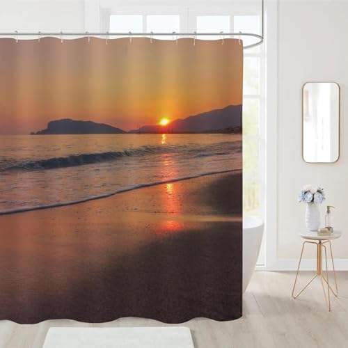 PUOJIEAT Duschvorhang 120 x 200 Sonnenuntergang Mit Meerblick, Duschvorhang Anti-schimmel Strand 3D Duschvorhänge Waschbar für Badezimmer Badewannen mit 8 Ringe 1534-FG PUOJIEAT Duschvorhang 120 x 200 Sonnenuntergang Mit Meerblick, Duschvorhang Anti-schimmel Strand 3D Duschvorhänge Waschbar für Badezimmer Badewannen mit 8 Ringe 1534-FG von PUOJIEAT