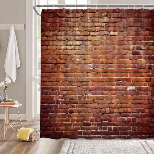 PUOJIEAT Duschvorhang 120 x 200 Vintage-Ziegelmauer, Duschvorhang Anti-schimmel Landhausstil 3D Duschvorhänge Waschbar für Badezimmer Badewannen mit 8 Ringe 3100-FG von PUOJIEAT