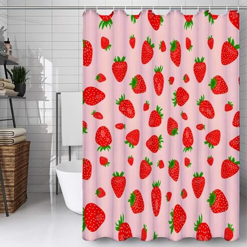 PUOJIEAT Duschvorhang 120x180 Erdbeere, Duschvorhang Anti-schimmel Obst 3D Duschvorhänge Waschbar für Badezimmer Badewannen mit 8 Ringe 830-FG PUOJIEAT Duschvorhang 120x180 Erdbeere, Duschvorhang Anti-schimmel Obst 3D Duschvorhänge Waschbar für Badezimmer Badewannen mit 8 Ringe 830-FG von PUOJIEAT