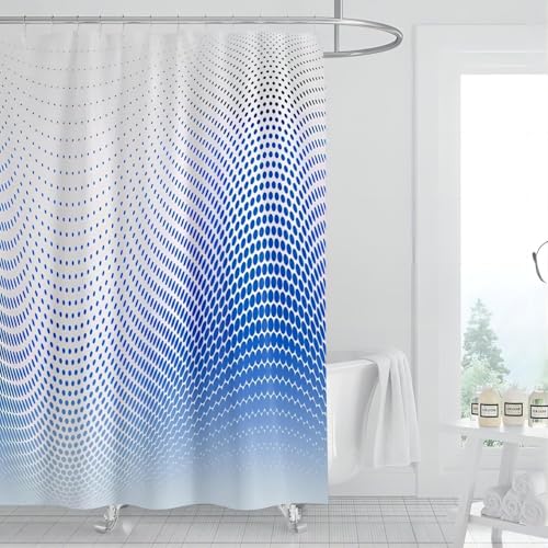 PUOJIEAT Duschvorhang 120x180 Geometrische Muster, Duschvorhang Anti-schimmel Blau Weiß 3D Duschvorhänge Waschbar für Badezimmer Badewannen mit 8 Ringe 3125-FG von PUOJIEAT