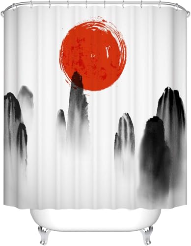 PUOJIEAT Duschvorhang 120x180 Japanische Landschaft, Duschvorhang Anti-schimmel Berg 3D Duschvorhänge Waschbar für Badezimmer Badewannen mit 8 Ringe 821-FG von PUOJIEAT