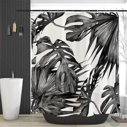 PUOJIEAT Duschvorhang 120x180 Monstera, Duschvorhang Anti-schimmel Tropische Pflanzen 3D Duschvorhänge Waschbar für Badezimmer Badewannen mit 8 Ringe 2603-FG von PUOJIEAT