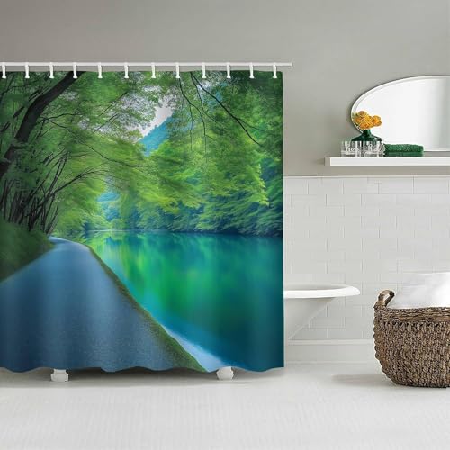 PUOJIEAT Duschvorhang 120x180 Seeblick, Duschvorhang Anti-schimmel Natürliche Landschaft 3D Duschvorhänge Waschbar für Badezimmer Badewannen mit 8 Ringe 218-FG von PUOJIEAT