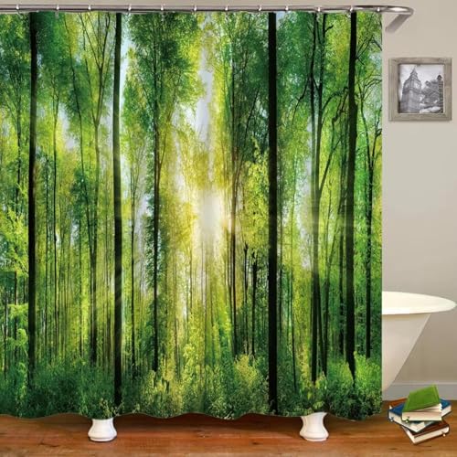PUOJIEAT Duschvorhang 120x180 Wald, Duschvorhang Anti-schimmel Grüne Pflanzen 3D Duschvorhänge Waschbar für Badezimmer Badewannen mit 8 Ringe 569-FG von PUOJIEAT
