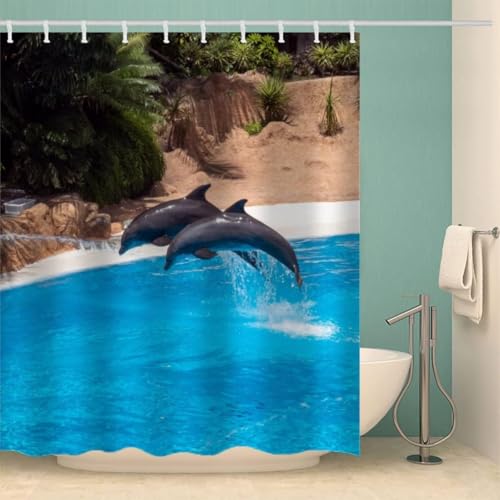 PUOJIEAT Duschvorhang 180x180 Delphin, Duschvorhang Anti-schimmel Meer 3D Duschvorhänge Waschbar für Badezimmer Badewannen mit 12 Ringe 851-FG PUOJIEAT Duschvorhang 180x180 Delphin, Duschvorhang Anti-schimmel Meer 3D Duschvorhänge Waschbar für Badezimmer Badewannen mit 12 Ringe 851-FG von PUOJIEAT