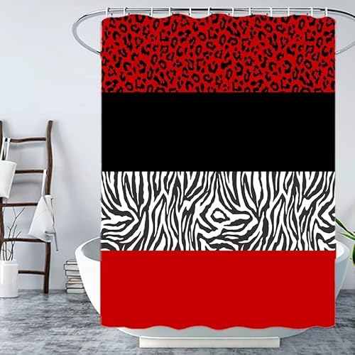 PUOJIEAT Duschvorhang 180x180 Leopard, Duschvorhang Anti-schimmel Zebrastreifen 3D Duschvorhänge Waschbar für Badezimmer Badewannen mit 12 Ringe 95-FG von PUOJIEAT