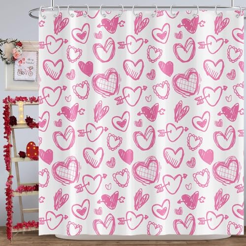 PUOJIEAT Duschvorhang 180x180 Liebe, Duschvorhang Anti-schimmel Rosa 3D Duschvorhänge Waschbar für Badezimmer Badewannen mit 12 Ringe 1517-FG von PUOJIEAT