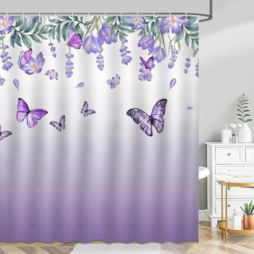 PUOJIEAT Duschvorhang 180x180 Lila Blumen, Duschvorhang Anti-schimmel Schmetterling 3D Duschvorhänge Waschbar für Badezimmer Badewannen mit 12 Ringe 7943-FG PUOJIEAT Duschvorhang 180x180 Lila Blumen, Duschvorhang Anti-schimmel Schmetterling 3D Duschvorhänge Waschbar für Badezimmer Badewannen mit 12 Ringe 7943-FG von PUOJIEAT