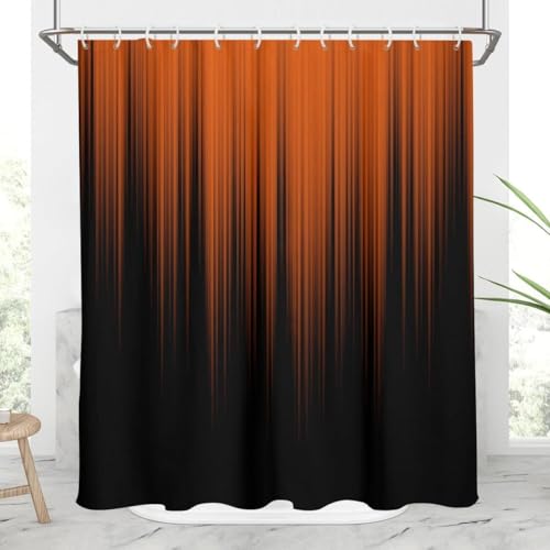 PUOJIEAT Duschvorhang 180x180 Modern und Schlicht, Duschvorhang Anti-schimmel Orange Schwarz 3D Duschvorhänge Waschbar für Badezimmer Badewannen mit 12 Ringe 455-FG von PUOJIEAT