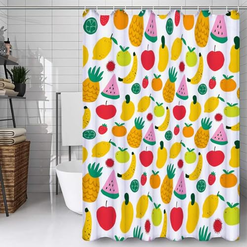 PUOJIEAT Duschvorhang 180x180 Obst, Duschvorhang Anti-schimmel Obst 3D Duschvorhänge Waschbar für Badezimmer Badewannen mit 12 Ringe 104-FG von PUOJIEAT
