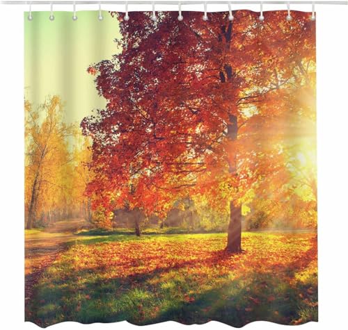 PUOJIEAT Duschvorhang 180x200 Herbstlandschaft, Duschvorhang Anti-schimmel Bäume 3D Duschvorhänge Waschbar für Badezimmer Badewannen mit 12 Ringe 537-FG von PUOJIEAT