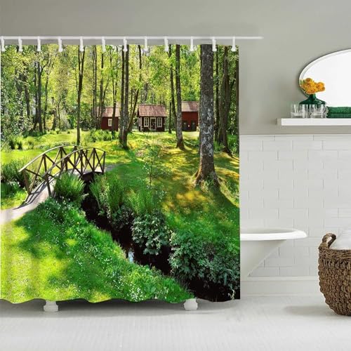 PUOJIEAT Duschvorhang 180x200 Ländliche Landschaft, Duschvorhang Anti-schimmel Wald 3D Duschvorhänge Waschbar für Badezimmer Badewannen mit 12 Ringe 996-FG PUOJIEAT Duschvorhang 180x200 Ländliche Landschaft, Duschvorhang Anti-schimmel Wald 3D Duschvorhänge Waschbar für Badezimmer Badewannen mit 12 Ringe 996-FG von PUOJIEAT