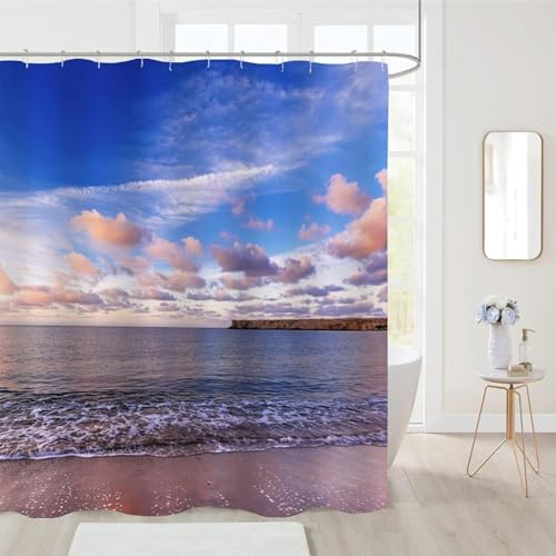 PUOJIEAT Duschvorhang 180x200 Meer, Duschvorhang Anti-schimmel Meerblick 3D Duschvorhänge Waschbar für Badezimmer Badewannen mit 12 Ringe 69-FG von PUOJIEAT