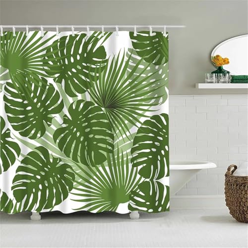 PUOJIEAT Duschvorhang 180x200 Monstera, Duschvorhang Anti-schimmel Tropische Pflanzen 3D Duschvorhänge Waschbar für Badezimmer Badewannen mit 12 Ringe 1572-FG von PUOJIEAT
