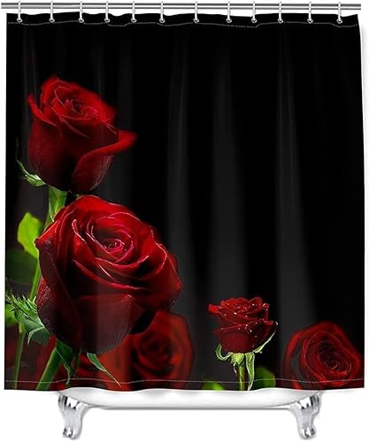 PUOJIEAT Duschvorhang 180x200 Rote Rose, Duschvorhang Anti-schimmel Schwarz 3D Duschvorhänge Waschbar für Badezimmer Badewannen mit 12 Ringe 8502-FG PUOJIEAT Duschvorhang 180x200 Rote Rose, Duschvorhang Anti-schimmel Schwarz 3D Duschvorhänge Waschbar für Badezimmer Badewannen mit 12 Ringe 8502-FG von PUOJIEAT