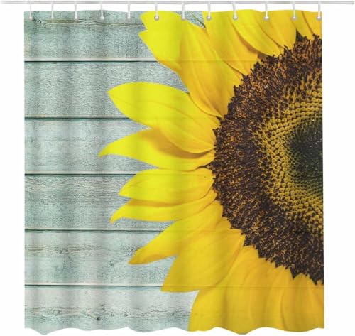 PUOJIEAT Duschvorhang 180x200 Sonnenblume, Duschvorhang Anti-schimmel Landhausstil 3D Duschvorhänge Waschbar für Badezimmer Badewannen mit 12 Ringe 2832-FG von PUOJIEAT