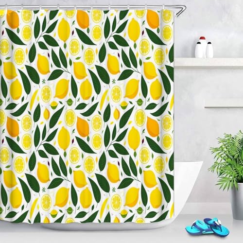 PUOJIEAT Duschvorhang 180x200 Zitrone, 3D Shower Curtains Zitrone Duschvorhänge Anti Schimmel Wasserdicht, Badewanne Vorhang Waschbare Badezimmer Vorhänge mit 12 Haken qq7683 von PUOJIEAT