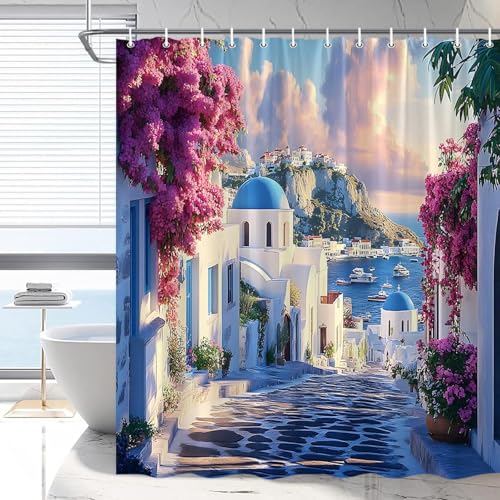 PUOJIEAT Duschvorhang 240x180 Architektur Im Europäischen Stil, Duschvorhang Anti-schimmel Mittelmeer 3D Duschvorhänge Waschbar für Badezimmer Badewannen mit 12 Ringe 448-FG PUOJIEAT Duschvorhang 240x180 Architektur Im Europäischen Stil, Duschvorhang Anti-schimmel Mittelmeer 3D Duschvorhänge Waschbar für Badezimmer Badewannen mit 12 Ringe 448-FG von PUOJIEAT