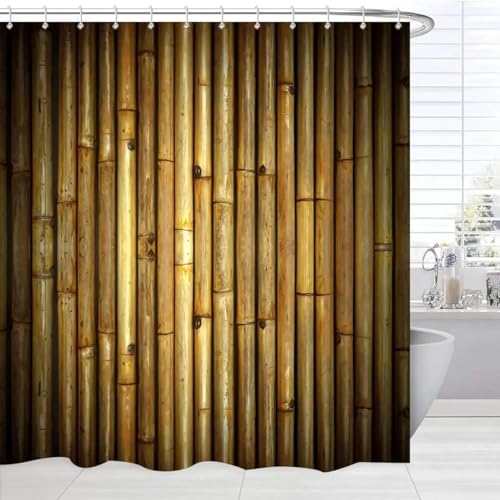 PUOJIEAT Duschvorhang 240x180 Bambus, Duschvorhang Anti-schimmel Retro 3D Duschvorhänge Waschbar für Badezimmer Badewannen mit 12 Ringe 2518-FG von PUOJIEAT