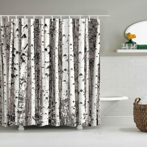 PUOJIEAT Duschvorhang 240x180 Birke, Duschvorhang Anti-schimmel Wald 3D Duschvorhänge Waschbar für Badezimmer Badewannen mit 12 Ringe 1555-FG PUOJIEAT Duschvorhang 240x180 Birke, Duschvorhang Anti-schimmel Wald 3D Duschvorhänge Waschbar für Badezimmer Badewannen mit 12 Ringe 1555-FG von PUOJIEAT