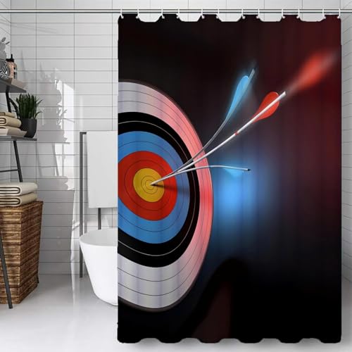 PUOJIEAT Duschvorhang 240x180 Darts, Duschvorhang Anti-schimmel Bogenschießen 3D Duschvorhänge Waschbar für Badezimmer Badewannen mit 12 Ringe 1564-FG von PUOJIEAT