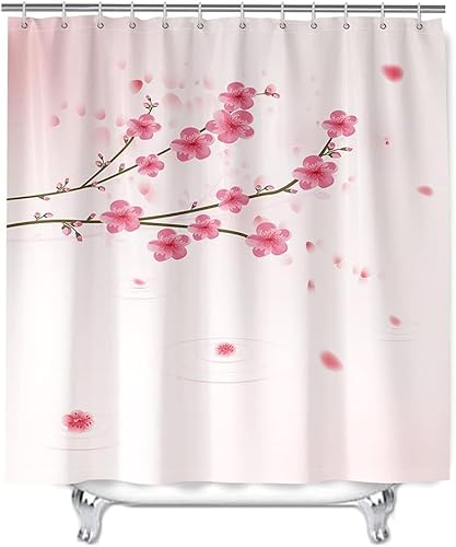 PUOJIEAT Duschvorhang 240x180 Japanische Kirschblüten, Duschvorhang Anti-schimmel Rosa 3D Duschvorhänge Waschbar für Badezimmer Badewannen mit 12 Ringe 3373-FG von PUOJIEAT