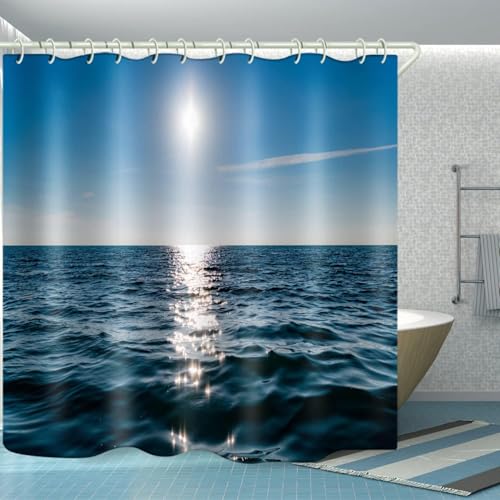 PUOJIEAT Duschvorhang 240x180 Meer, Duschvorhang Anti-schimmel Meer 3D Duschvorhänge Waschbar für Badezimmer Badewannen mit 12 Ringe 79-FG von PUOJIEAT