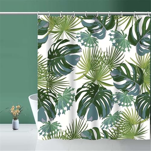 PUOJIEAT Duschvorhang 240x180 Monstera, Duschvorhang Anti-schimmel Tropische Pflanzen 3D Duschvorhänge Waschbar für Badezimmer Badewannen mit 12 Ringe 907-FG von PUOJIEAT