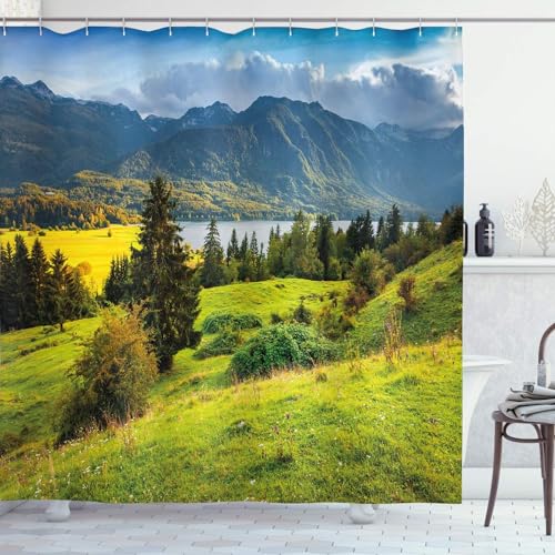 PUOJIEAT Duschvorhang 240x180 Natürliche Landschaft, Duschvorhang Anti-schimmel See 3D Duschvorhänge Waschbar für Badezimmer Badewannen mit 12 Ringe 3184-FG von PUOJIEAT
