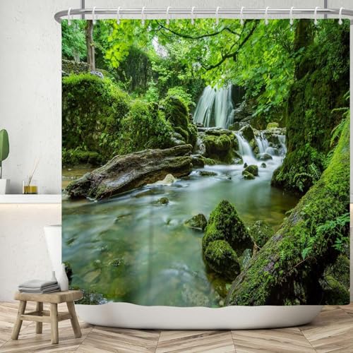 PUOJIEAT Duschvorhang 240x180 Wald, Duschvorhang Anti-schimmel Natürliche Landschaft 3D Duschvorhänge Waschbar für Badezimmer Badewannen mit 12 Ringe 502-FG von PUOJIEAT