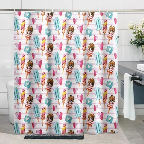 PUOJIEAT Duschvorhang 240x200 Eiscreme, Duschvorhang Anti-schimmel Sommer 3D Duschvorhänge Waschbar für Badezimmer Badewannen mit 12 Ringe 3500-FG von PUOJIEAT