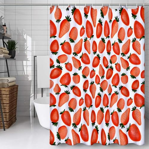PUOJIEAT Duschvorhang 240x200 Erdbeere, Duschvorhang Anti-schimmel Obst 3D Duschvorhänge Waschbar für Badezimmer Badewannen mit 12 Ringe 170-FG von PUOJIEAT
