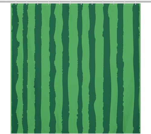 PUOJIEAT Duschvorhang 240x200 Wassermelonenmuster, Duschvorhang Anti-schimmel Grüne Streifen 3D Duschvorhänge Waschbar für Badezimmer Badewannen mit 12 Ringe 3014-FG von PUOJIEAT