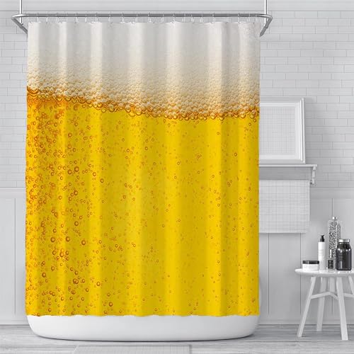 PUOJIEAT Duschvorhang 300x200 Bier, Duschvorhang Anti-schimmel Bier 3D Duschvorhänge Waschbar für Badezimmer Badewannen mit 12 Ringe 3510-FG von PUOJIEAT