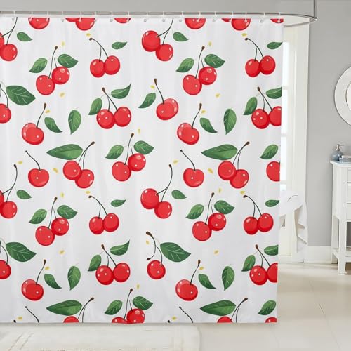 PUOJIEAT Duschvorhang 300x200 Kirsche, Duschvorhang Anti-schimmel Obst 3D Duschvorhänge Waschbar für Badezimmer Badewannen mit 12 Ringe 2565-FG von PUOJIEAT