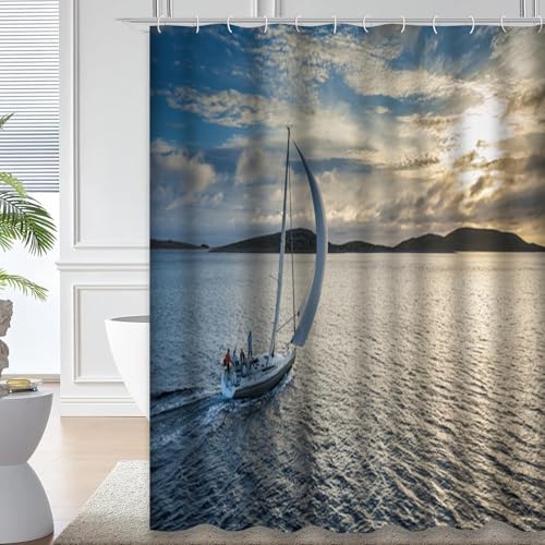 PUOJIEAT Duschvorhang 300x200 Segelboot, Duschvorhang Anti-schimmel Meer 3D Duschvorhänge Waschbar für Badezimmer Badewannen mit 12 Ringe 8577-FG PUOJIEAT Duschvorhang 300x200 Segelboot, Duschvorhang Anti-schimmel Meer 3D Duschvorhänge Waschbar für Badezimmer Badewannen mit 12 Ringe 8577-FG von PUOJIEAT