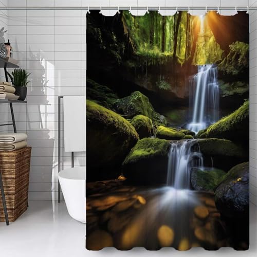 PUOJIEAT Duschvorhang 300x200 Wald, Duschvorhang Anti-schimmel Fallen 3D Duschvorhänge Waschbar für Badezimmer Badewannen mit 12 Ringe 1494-FG von PUOJIEAT