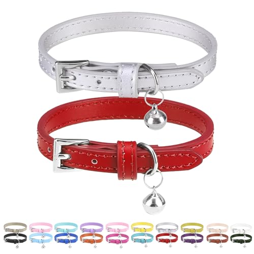 PUPTECK 2 Stück weiches Leder Katzenhalsband mit Glocke for Kätzchen Orange, lila, schwarz, Khaki, blau, Rosenrot 22,1-26 cm PUPTECK 2 Stück weiches Leder Katzenhalsband mit Glocke for Kätzchen Orange, lila, schwarz, Khaki, blau, Rosenrot 22,1-26 cm von PUPTECK