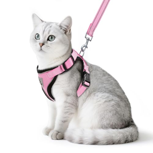 PUPTECK Katzengeschirr und Leine Set Fluchtbeweis Reflektierendes Katzengeschirr Einstellbare Weiche Atmungsaktive Netzweste f¨¹r kleine Haustiere, Hellrosa, M von PUPTECK